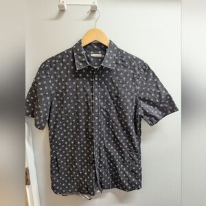 Burberry Brit Short Sleeve Button Down Shirt Mens L Patterned Dark Gray & White